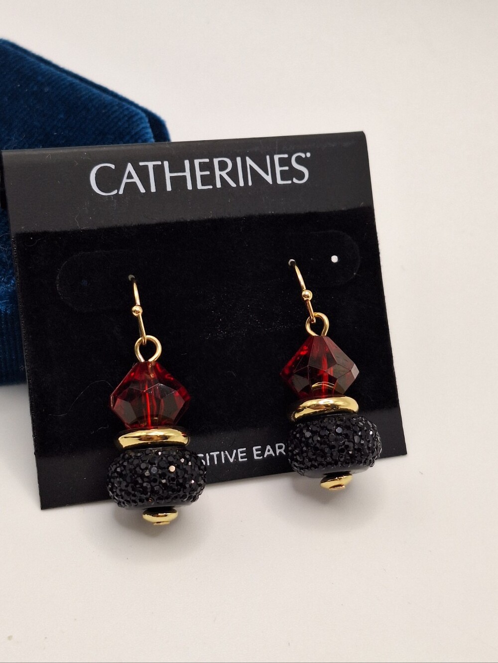 Catherines Red Crystal & Black Pavé Drop Earrings
